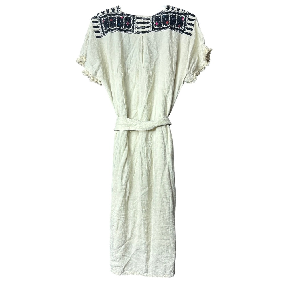 Madewell Women's size Medium Embroidered Belted Tunic Dress Linen Boho Peasant - Picture 3 of 10